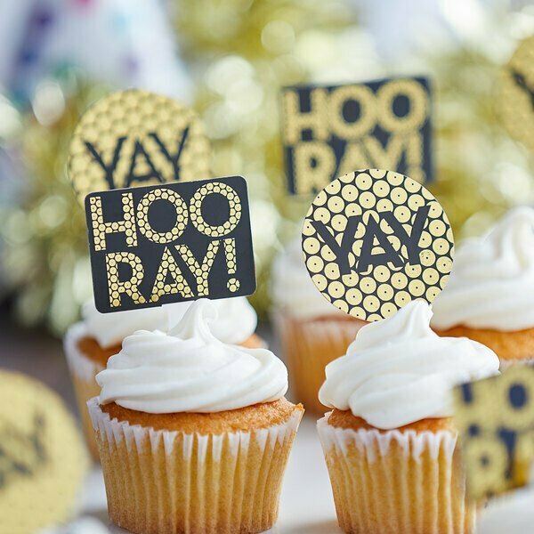 Creative Converting Gold Sequin inYayin and inHooray!in Cupcake Pick Set 339565, 12PK 286CPPKY